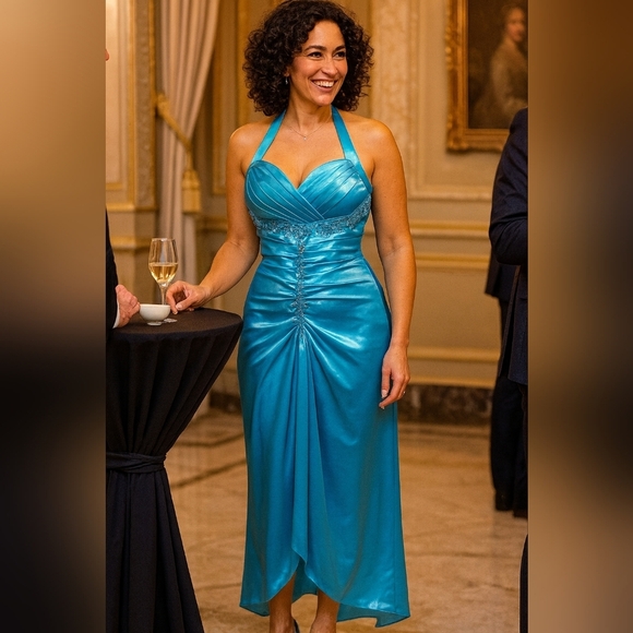 Elegant Blue Halter Dress - Picture 1 of 10